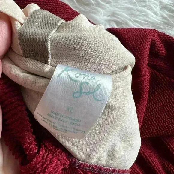 Dark Red Kona Sol Bathing Suit/ Swimsuit One-Piece size XL ribbed with bow - Picture 4 of 10